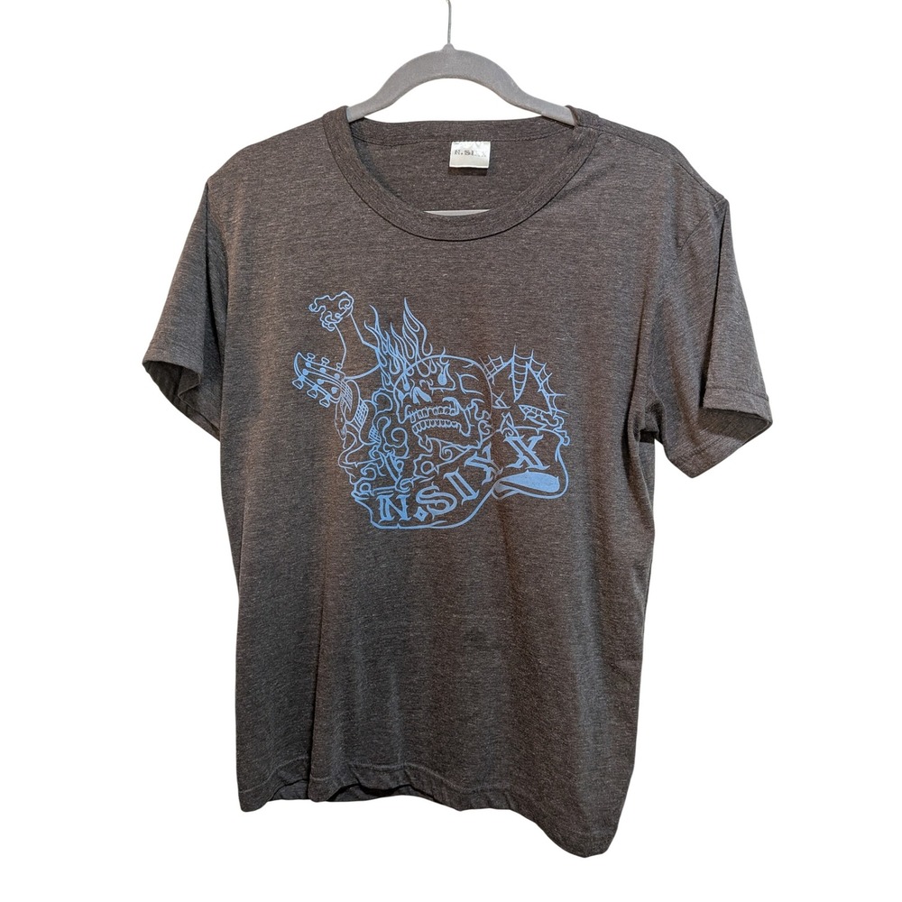 Nicky Sixx Large Graphic‎ Men Gray Blue T Shirt Skull Guitar Rock Music Grunge